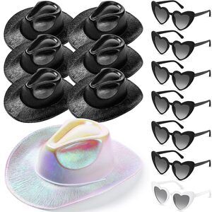 8387 14 Pcs Holographic Bridal Cowgirl Party Set Heart Glasses Bride Cowboy